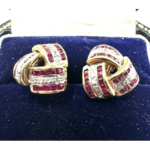 405 - 9ct gold ruby & diamond earrings weight 3.4g