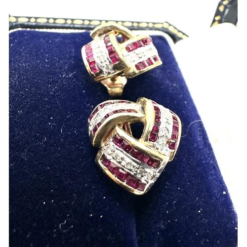 405 - 9ct gold ruby & diamond earrings weight 3.4g