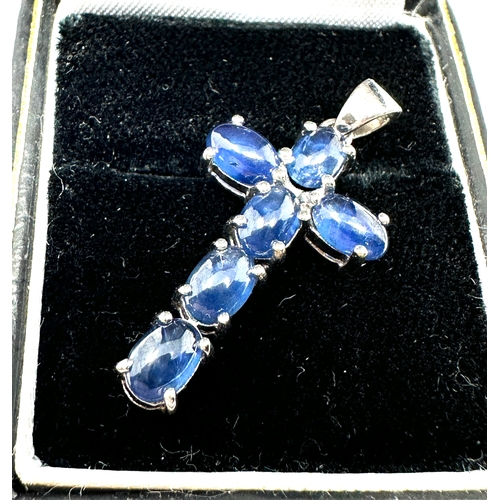 410 - 9ct white gold & sapphire cross pendant weight 2.7g