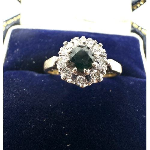 411 - 18ct gold green gemstone & diamond ring weight 3.3g