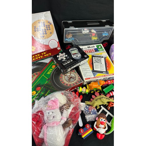 198 - Selection of assorted childrens toys and games to include board games, figures etc