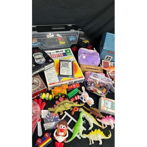 198 - Selection of assorted childrens toys and games to include board games, figures etc