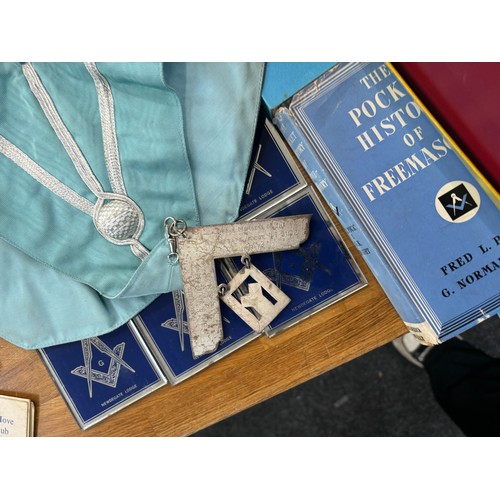 154 - Large selection of assorted masonic items includes jewels, books etc