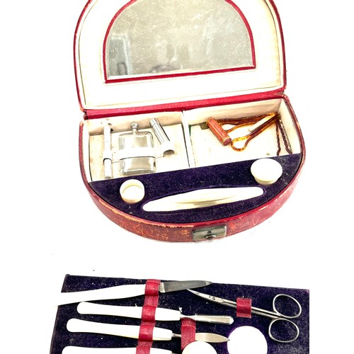 216 - Vintage miniature sewing machine and a vintage manicure set