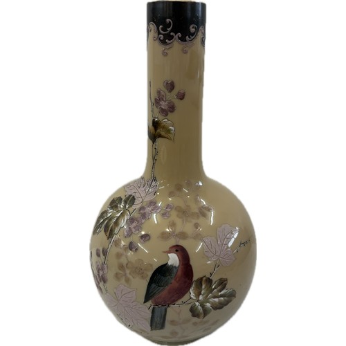 98 - Antique hand painted gourd vase, no makers mark, approximate overall height  12 inches, good overall... 