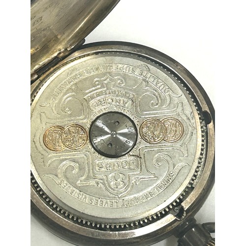 531 - Antique Open face 8 day silver cased pocket watch