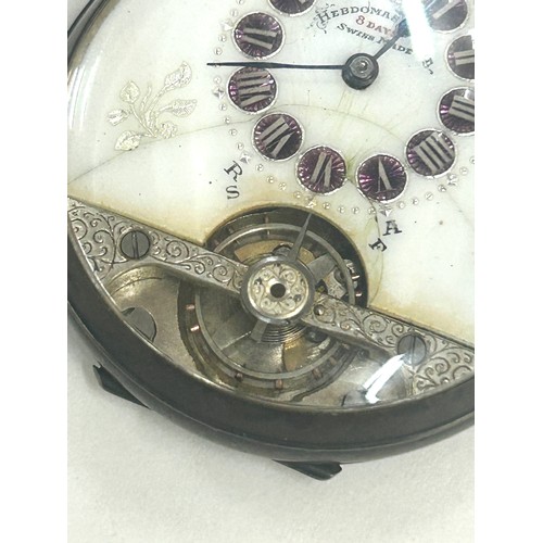 531 - Antique Open face 8 day silver cased pocket watch