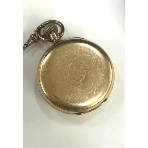 525 - Vintage 14ct Gold plated AWW. Co Waltham open face pocket watch with 9ct gold clasp, wind and ticks ... 