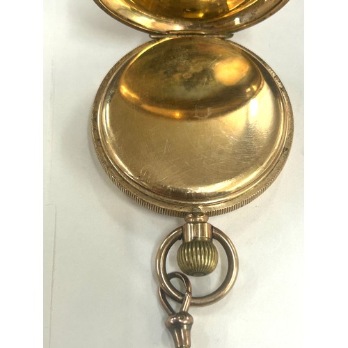 525 - Vintage 14ct Gold plated AWW. Co Waltham open face pocket watch with 9ct gold clasp, wind and ticks ... 