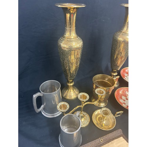 200 - Large selection of metalware includes brass, pewter etc