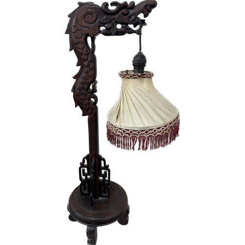 290 - Chinese carved wooden dragon table lamp overall height approximately 25 inches tall, untested