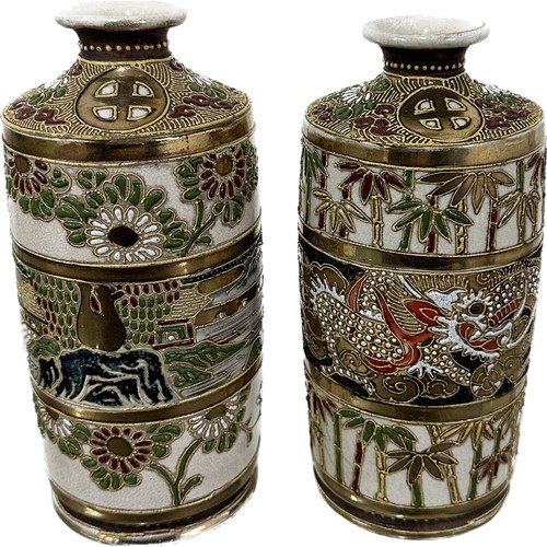 487 - Two hand painted oriental vases both with marks to base overall height approximately 7 inches tall