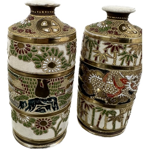 487 - Two hand painted oriental vases both with marks to base overall height approximately 7 inches tall