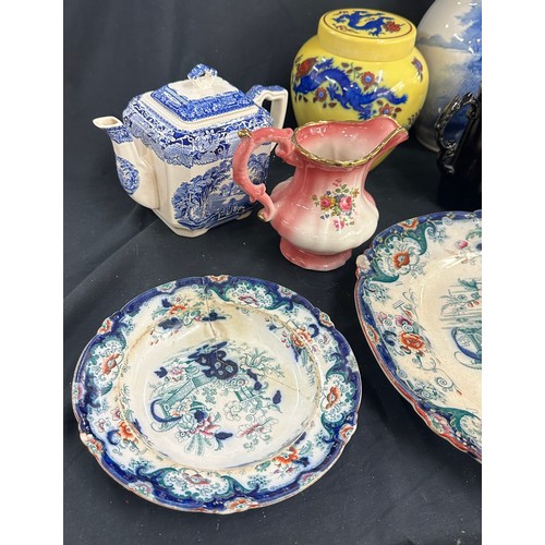 220 - Selection of vintage porcelain pieces to include an early Doulton Burslem jug, Masons tea pot, meat ... 