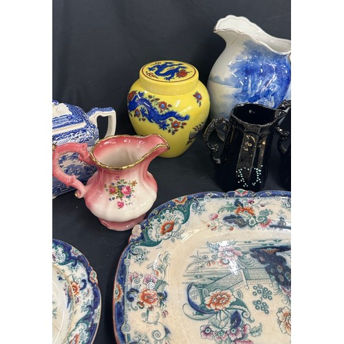 220 - Selection of vintage porcelain pieces to include an early Doulton Burslem jug, Masons tea pot, meat ... 