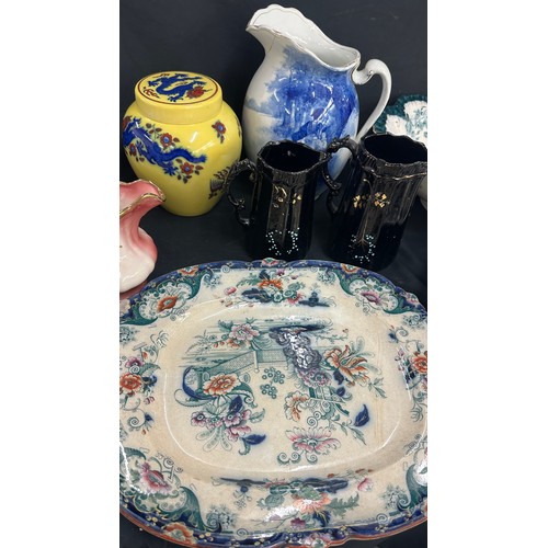 220 - Selection of vintage porcelain pieces to include an early Doulton Burslem jug, Masons tea pot, meat ... 