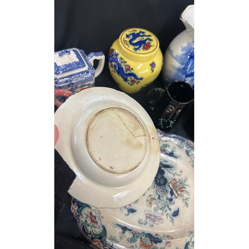 220 - Selection of vintage porcelain pieces to include an early Doulton Burslem jug, Masons tea pot, meat ... 