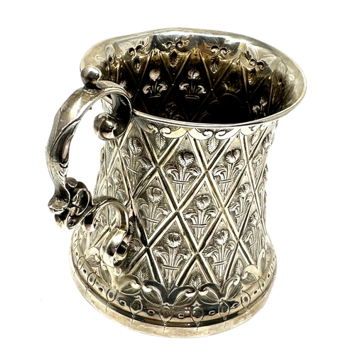 5 - Antique Victorian silver Christening mug embossed Fleur-de-lis pattern Sheffield silver hallmarks ma... 