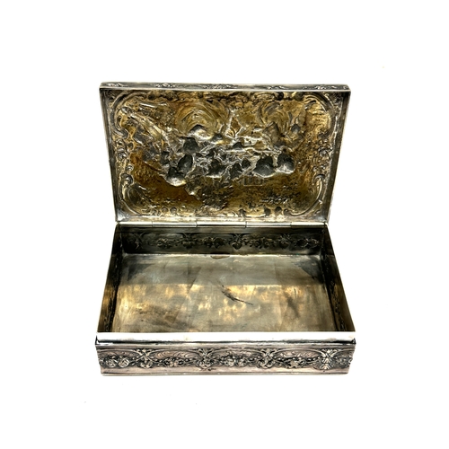 15 - Antique continental silver embossed scenic panel silver table snuff box measures approx 12cm by 8cm ... 