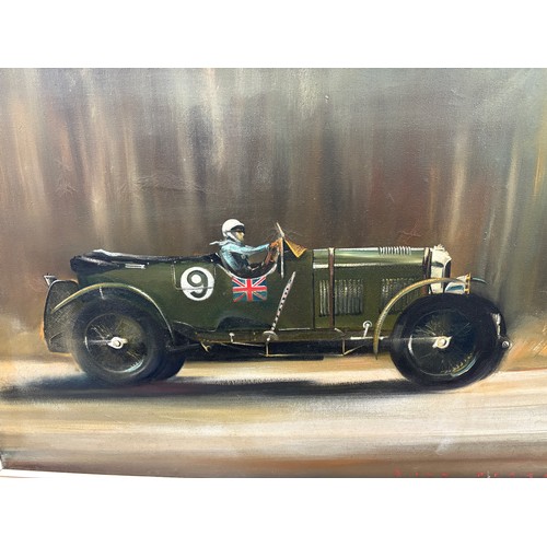 325 - Framed oil on canvas by Dion Pears (1929-1985), racing car scene, canvas measures approximately Heig... 