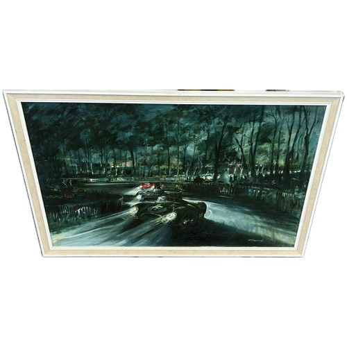 327 - Framed oil on canvas by McConnell, racing car scene, canvas measures approximately Height 20 inches,... 