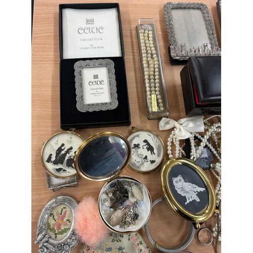 417 - Large selection of vintage and later costume jewellery includes small novelty picture frames, earrin... 