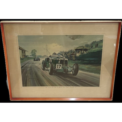 326 - Signed framed Michael Turner print depicting Tazie Nuvolaari MG type K3 Magnette tourist trophy Newt... 