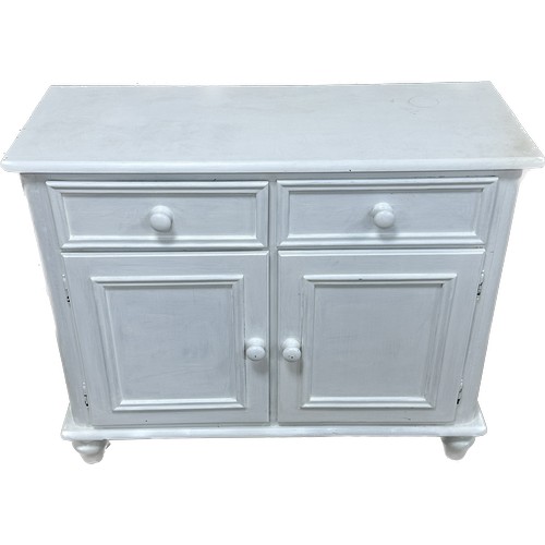 391 - Painted pine 2 door, 2 drawer sideboard measures approximately 35.5 inches tall x 42 wide and 16.5 d... 