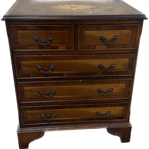 392 - Mahogany two over three inlaid chest measures approximately 29 inches tall x 25 wide and 16 deep, wa... 