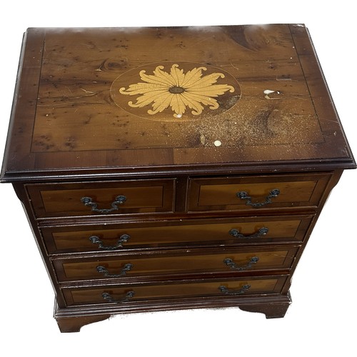 392 - Mahogany two over three inlaid chest measures approximately 29 inches tall x 25 wide and 16 deep, wa... 