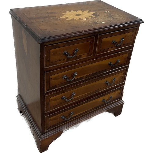 392 - Mahogany two over three inlaid chest measures approximately 29 inches tall x 25 wide and 16 deep, wa... 