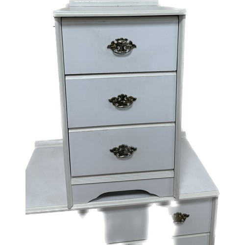 356 - Three drawer white chest with a matching three drawer bedside table largest measures approximatley 2... 