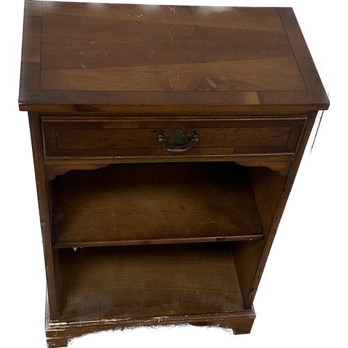 362 - Mahogany one drawer two shelf bookcase measures approximately 28 inches tall x 18 wide and 10 deep