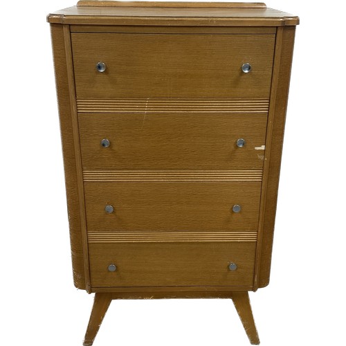 358 - Oak retro four drawer chest, some veneer missing measures approximately 46 inches tall x 28.5 wide b... 