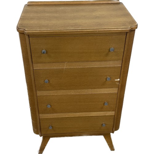 358 - Oak retro four drawer chest, some veneer missing measures approximately 46 inches tall x 28.5 wide b... 