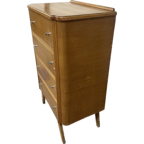 358 - Oak retro four drawer chest, some veneer missing measures approximately 46 inches tall x 28.5 wide b... 