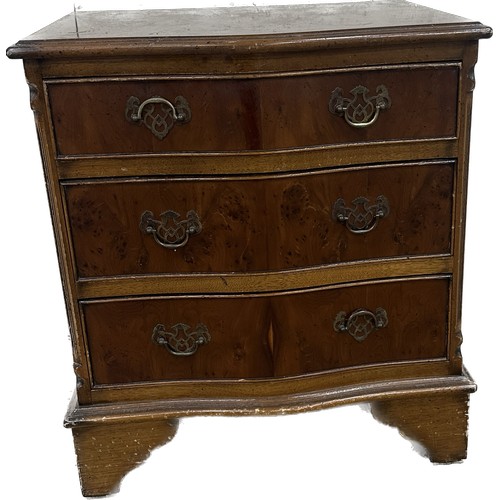 372 - Mahogany three drawer chest measures approximately 24 inches tall x 21 wide and 17 deep