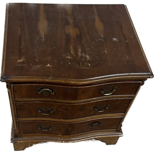 372 - Mahogany three drawer chest measures approximately 24 inches tall x 21 wide and 17 deep