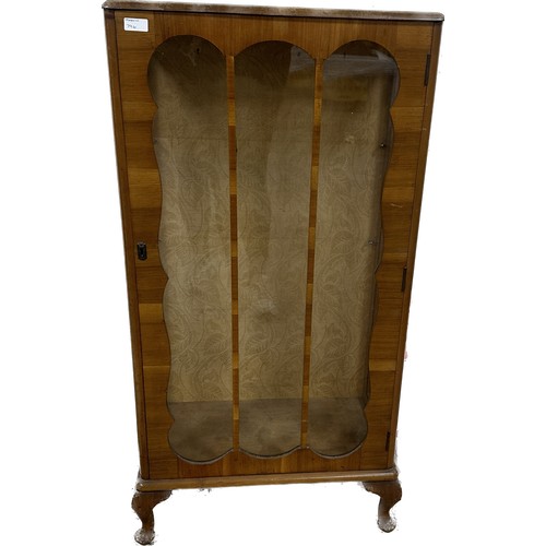 389 - Vintage walnut china cabinet with two glass shelves  measures approximately 45 inches tall x 24 wide... 