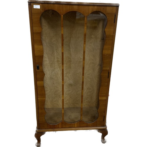 389 - Vintage walnut china cabinet with two glass shelves  measures approximately 45 inches tall x 24 wide... 