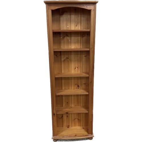 377 - Five shelf pine bookcase measures approximately 72 inches tall x 22.5 wide by 9 deep