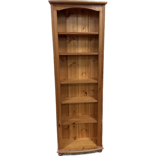 377 - Five shelf pine bookcase measures approximately 72 inches tall x 22.5 wide by 9 deep