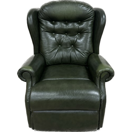 354 - Green leather button back chair, approximate measurements: Height 42 inches, Width 32 inches, depth ... 