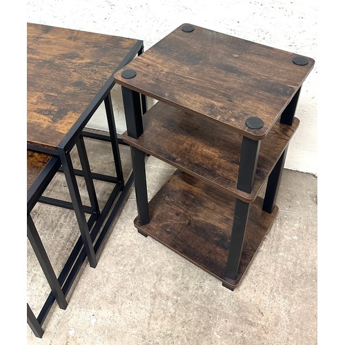 340 - Industrial looking wood and metal nest of tables and a lamp table