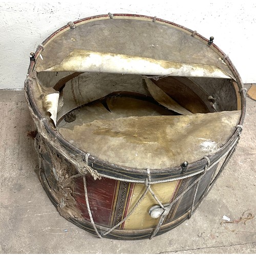 346 - Vintage large brass band drum in need of repair - measures approximately 32 inches diamater