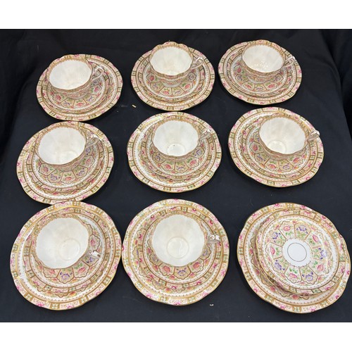 494 - Selection of 8 Antique William Lowe trio's together with additional side plate and 4 saucers