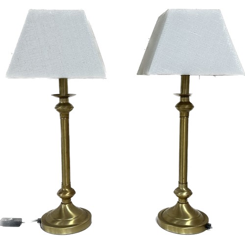 335 - Pair of gold metal lamps with matching shades overall height 24 inches tall