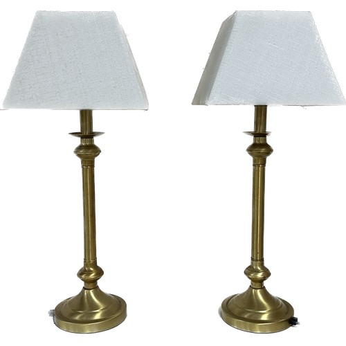 335 - Pair of gold metal lamps with matching shades overall height 24 inches tall