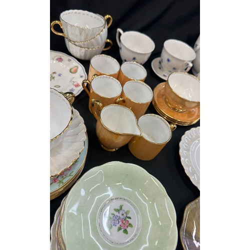 222 - Selection of vintage part tea services to include a Royal Crown Derby Chatsworth pattern cake plate,... 