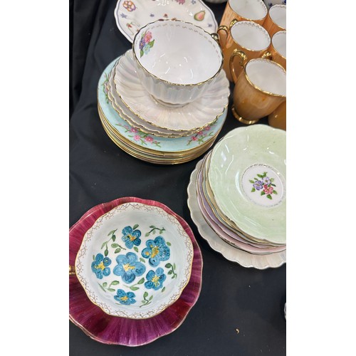 222 - Selection of vintage part tea services to include a Royal Crown Derby Chatsworth pattern cake plate,... 